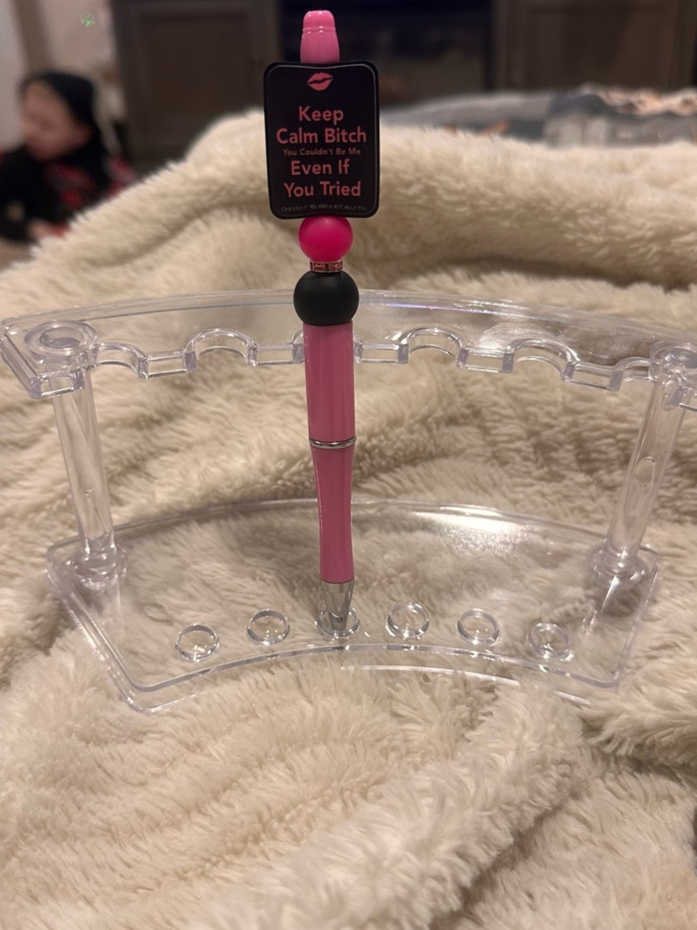 Pink Novelty Pen with 'Keep Calm' Tag